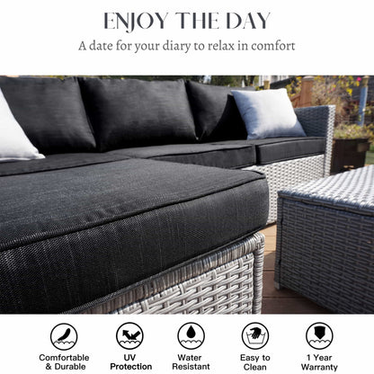 SUNTONE Patio Sectional Set - 3 Pieces Outdoor Conversation Set Wicker Rattan Outdoor Furniture Sofa with Table, Beige