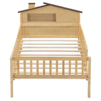 Euroco Wood Twin Size Platform Bed, House Bed with LED Light and Storage, White