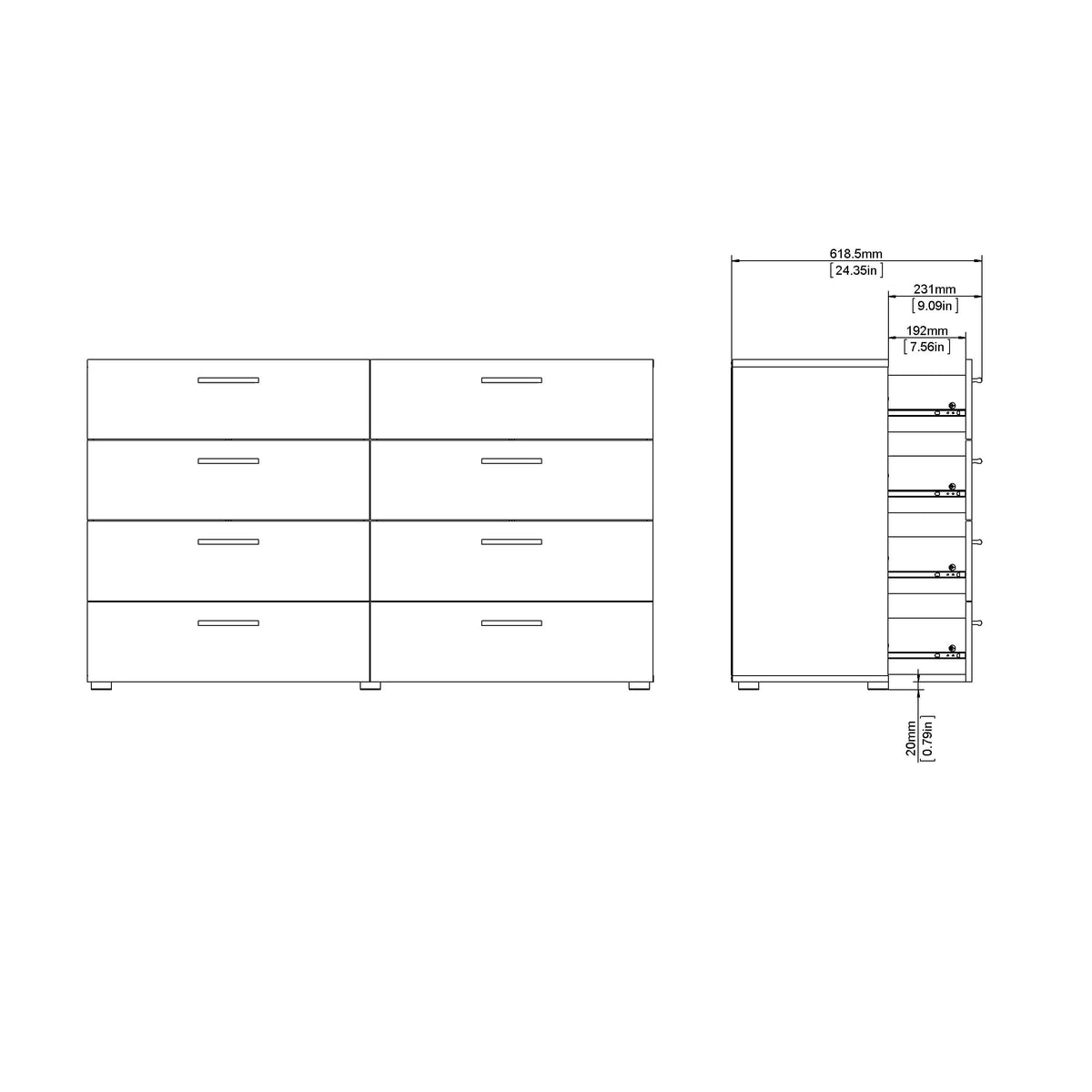 Tvilum Loft 8 Drawer Double Dresser, White Woodgrain