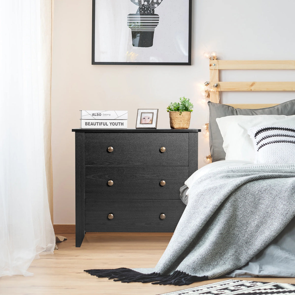 Gymax 3 Drawer Dresser Chest of Drawers Bedside Table for Living Room Bedroom Espresso