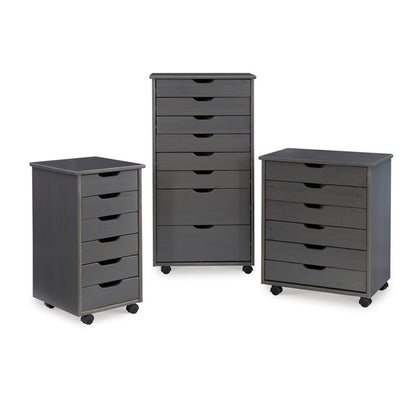 Riverbay Furniture Six Drawer Wood Rolling Storage Cart in Brown