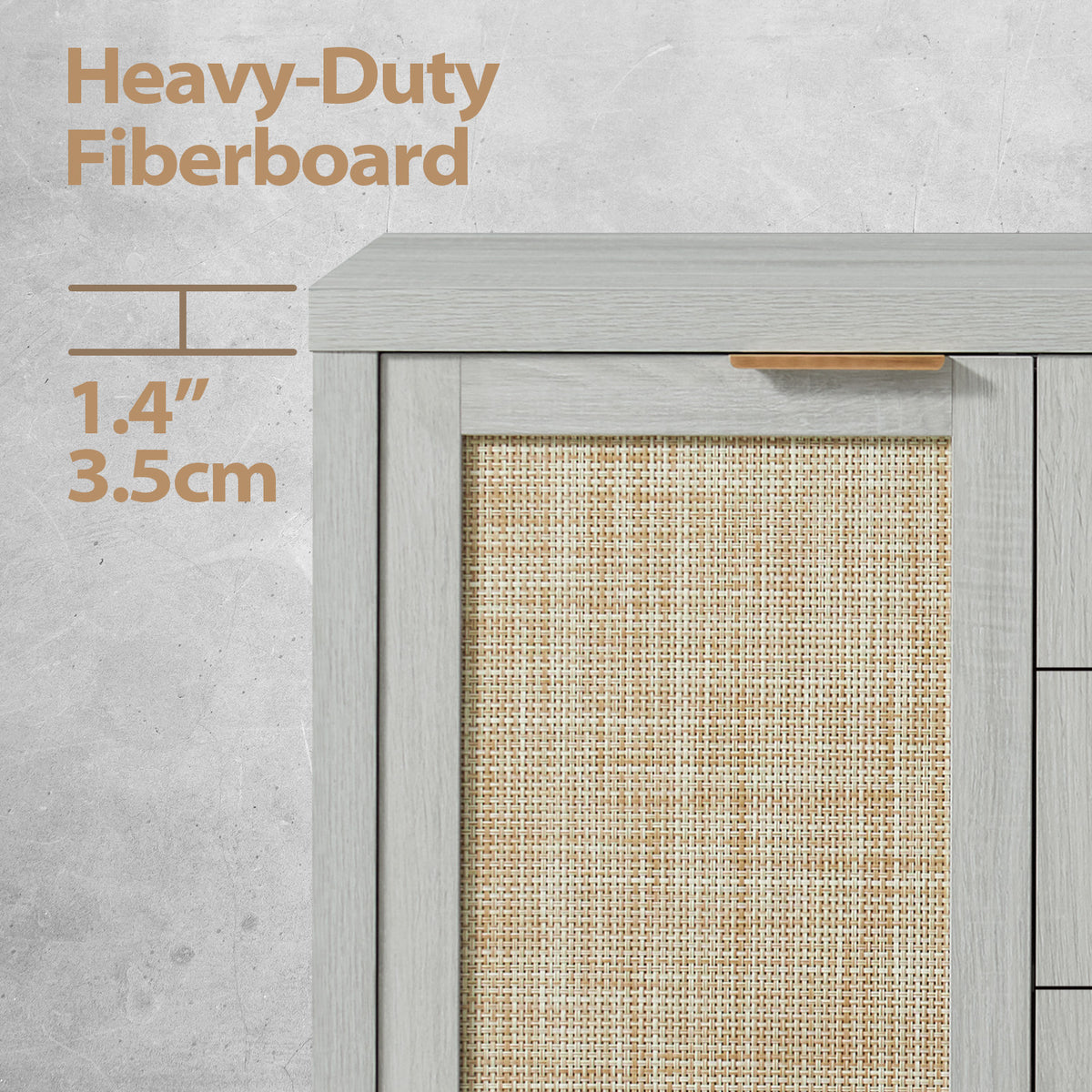 ARKANTOS Sideboards and Buffets, Boho Storage Cabinets with Rattan Doors and Drawers, Natural Oak