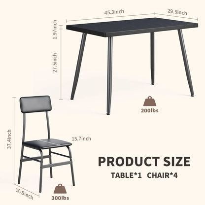 Dining Table Set for 4, Lofka 5 Piecs Kitchen Table and Chairs Set for Dining Room & Kitchen, Black