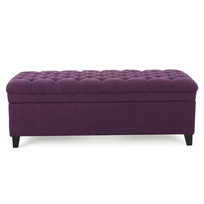 Noble House Hampton Contemporary Fabric Upholstered Storage Ottoman, White and Blue Floral