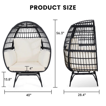 Skandiquip Oversized Rattan Adult Egg Chair, 360 Swivel, Outdoor Patio Chair with overstuffed Cushions, Indoor Large Wicker Egg Chair, Natural Rattan, Beige Cushion