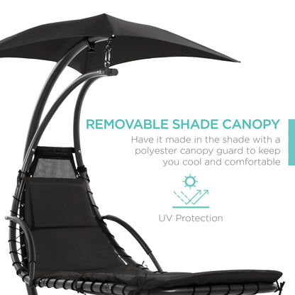 Best Choice Products Hanging Curved Chaise Lounge Chair Swing for Backyard, Patio w/ Pillow, Shade, Stand - Teal