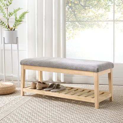 Zesthouse 42.9�?Shoe Bench with Storage, Entryway Bench for Living Room, Bedroom and Hallway, Linen Fabric Upholstered Bench with Solid Wood Shelf, Gray