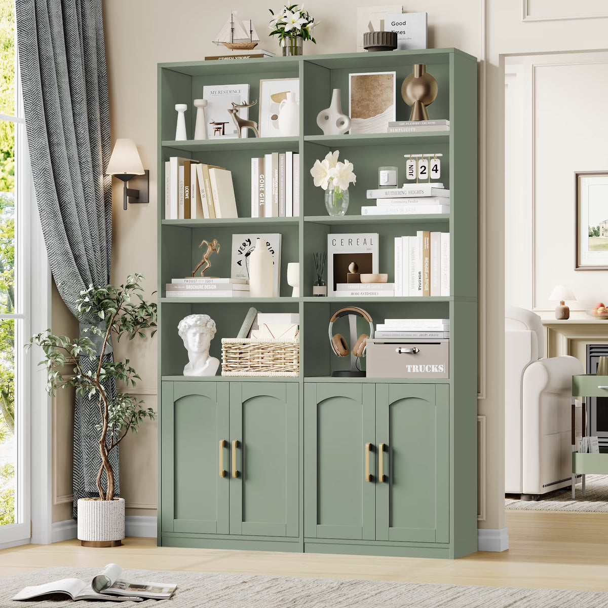 Homfa 73�� Tall Bookcases with Doors, 8 Cubes 6-Tier Double Row Bookshelf, White Bookcase for Living Room Home Office