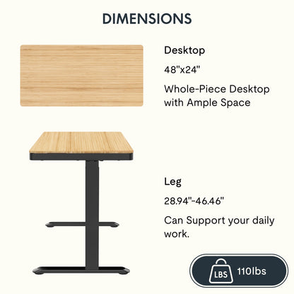 FLEXISPOT 48" W Home Office Height Adjustable Standing Desk White and Maple with USB Charge Ports and Embedded Drawer