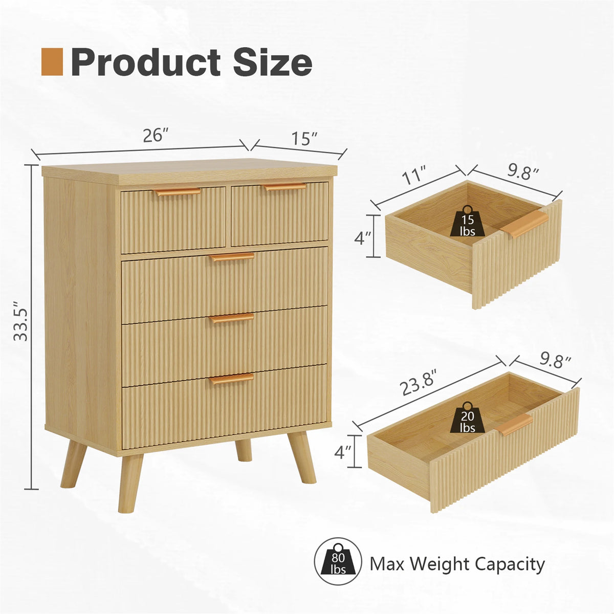 Planntonneo Boho Fluted 6 Drawer Dresser, Wooden Chests for Bedroom