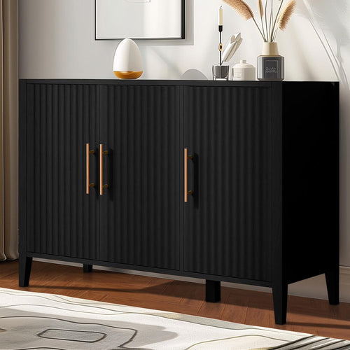 Black Accent Cabinet, Atumon Storage Cabinet Furniture, Modern Buffet Sideboard, Wooden Accent Cabinet with 3 Doors, Accent Storage Cabinet for Entryway Hallway Living Room, 48"L x 17.7"W x 31.9"H