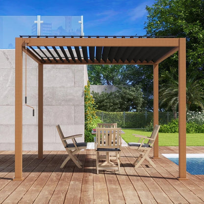 Mirador 10'x 10' 111S Outdoor Aluminum Pergola w/ Adjustable Rainproof Louver for Garden, Patio, Backyard, Takasho/Wood Grain