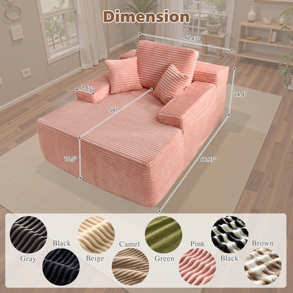 Ovios 67'' Oversized Chaise Lounge Chair Indoor Cloud Plush Corduroy Floor Sofa Bed Deep Seat No Assembly Couch for Living Room, Black
