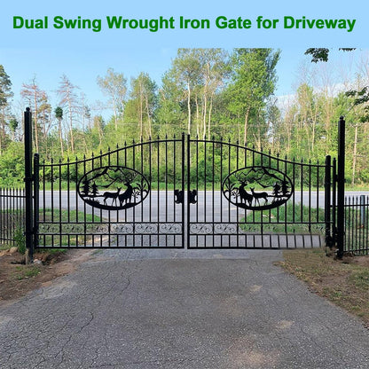 Outdoor Dual Swing Wrought Iron Gate for Driveway, Security Gate, Outdoor Fence Gate, Vienna Style for Yard, Backyard Patio�� 20'Star��