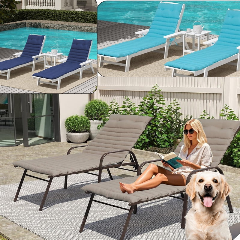 2pcs Outdoor Chaise Lounge Cushions, Waterproof Patio Foldable Chair Cushion for Garden Pool, 73 x 24in Sun Lounger Cushions for Outdoor Furniture��Navy blue��