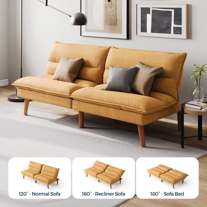Linsy Home 71" W Corduroy Convertible Futon Sofa Bed, Army Green