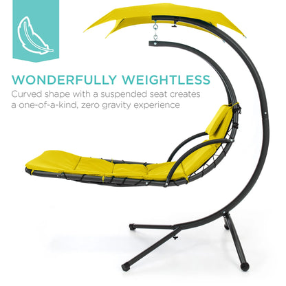 Best Choice Products Hanging Curved Chaise Lounge Chair Swing for Backyard, Patio w/ Pillow, Shade, Stand - Teal