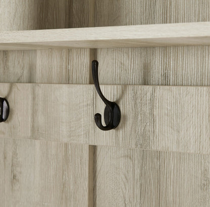 Entryway Hall Tree with Storage Bench, Wooden Coat Rack with Sponge Pad and 4 Dual Hooks, Storage Shelf Organizer with 2-Door Cabinet for Entryway, Bedroom, Easy to Assemble