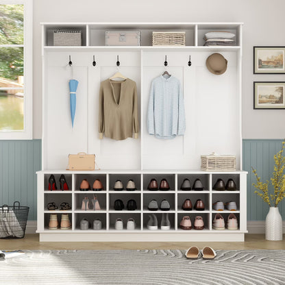 Kerrogee Large Hall Tree for Entryway Coat Rack Shoe Bench with Bottom Storage