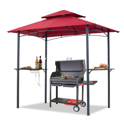 ABCCANOPY 8'x 5' Grill Gazebo Shelter, Double Tier Outdoor BBQ Gazebo Canopy with LED Light(Brown)
