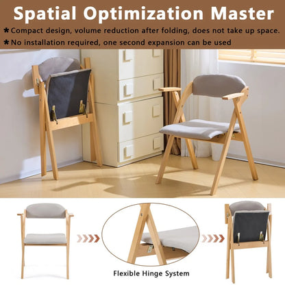IVV 2-Pack Beechwood Folding Chairs with Cushioned Seat and Backrest, No-Assembly Guest Chairs for Home, Office, or Events (Beige)