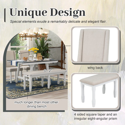 6 Piece Extendable Dining Table Set, Atumon Wood Dining Room Set for 6, Dining Table Set with 4 Beige Cushioned Chairs and Bench, Farmhouse Dining Table Set Furniture for Kitchen Dining Room, Natural