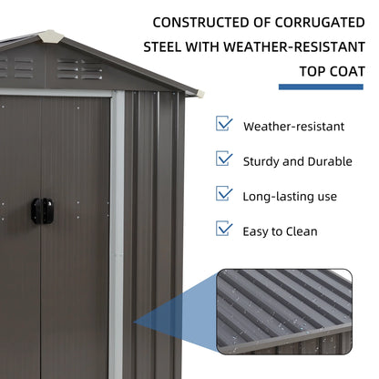 Walsunny 6X4 FT Outdoor Storage Shed,Waterproof Metal Garden Sheds with Lockable Double Door Weather Resistant Steel Tool Storage House Shed Grey