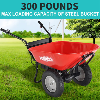 RedRock Electric Wheelbarrow 24V AGM Battery 330lbs Capacity Yard Work & Construction Debris Hauler with Speed Control and Pneumatic Tires