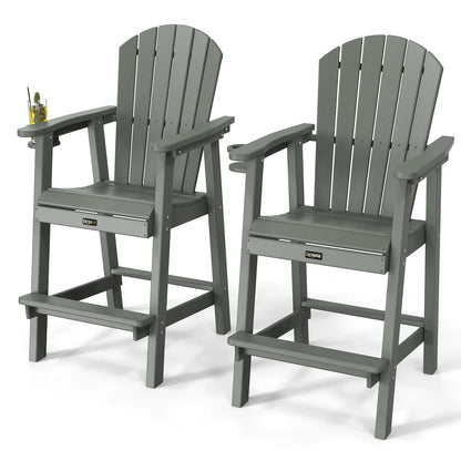 UBesGoo Tall Adirondack Chairs,HDPE All Weather Poly Lumber with Cup Holder,Outdoor Bar Stools with Wide Armrest for Outdoor Deck Lawn Pool Backyard,Lake Blue