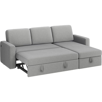 Alden Design Reversible Sectional Sofa with USB & Type-C Ports for Livingroom, Light Gray
