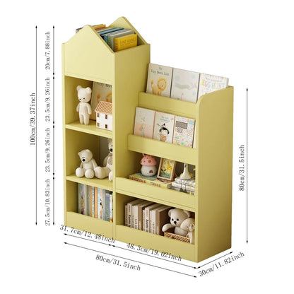 PORKISS Bookshelf for Kids, Wood Kids Bookcase with Toy Storage Organizer, Freestanding Book Shelf with 6 Compartments and 2 Baskets Bins for Kids Bedroom, Nursery, Playroom, Natural