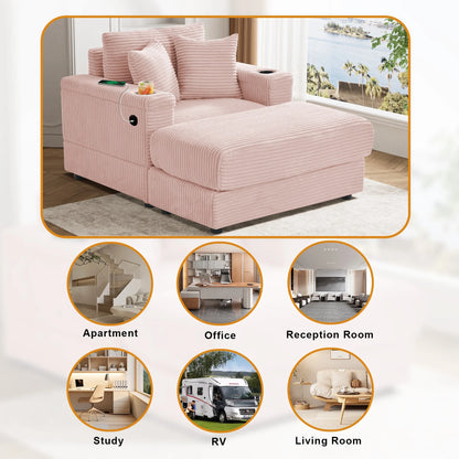 Wiilayok Oversized Lounge Chair Indoor,54" Corduroy Cloud Chaise Lounge Couch Indoor with Ottoman,Cup Holder for Living Room,Bedroom,Beige