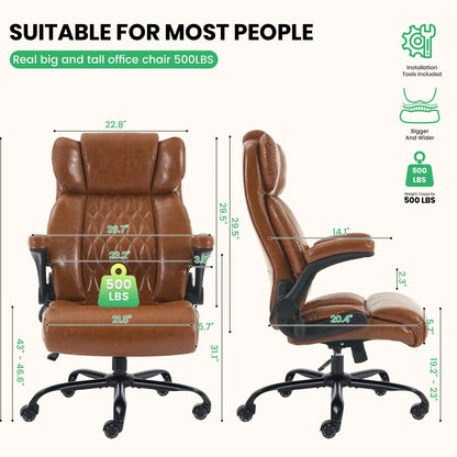 HomeZeer Executive Office Chair, Big and Tall Home Office Chairs 400lbs, High Back Executive Office Chair with Adjustable Flip up Arm, Wide Seat Leather Desk Computer Chairs, Black