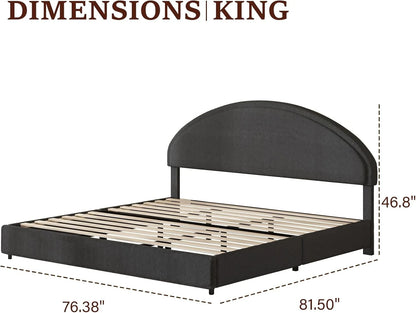4 EVER WINNER Queen Size Bed Frame, Boucle Upholstered Bed Frame with Headboard, White Queen Bed Frame, White