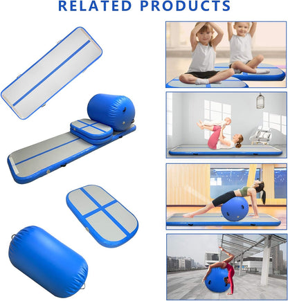 Gymnastics Mat Set 10FT Inflatable Tumbling Mat, 39*24 inch Air Roller Gymnastics Barrel and 3 Air Block with 800W Air Pump for Training Cheerleading Home Use Yoga and Water Use