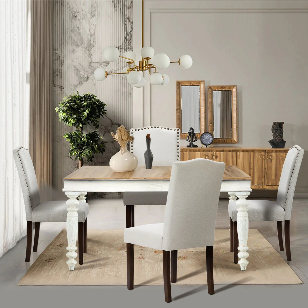 EDX Dining Chairs Set of 2, Parsons Chairs with Nailhead Trim and Wood Legs