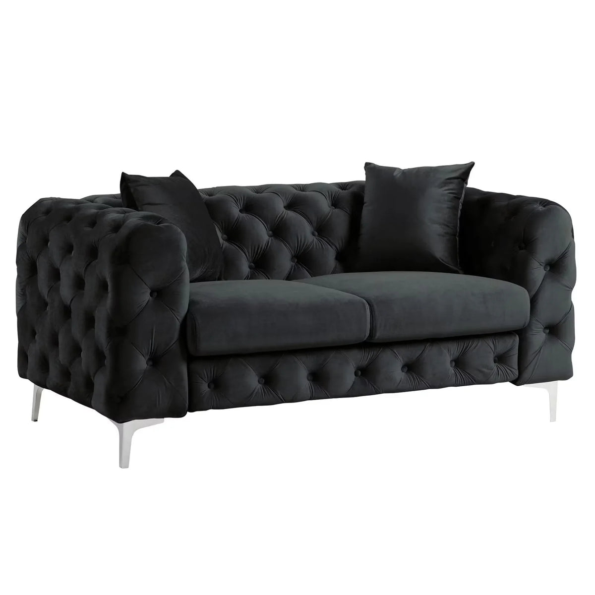 Morden Fort Modern Contemporary 2 Piece of Loveseat and Sofa Set with Deep Button Tufting Dutch Velvet, Solid Wood Frame and Iron Legs-Black