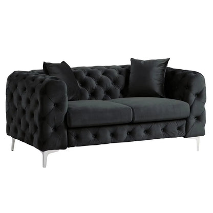 Morden Fort Modern Contemporary 2 Piece of Loveseat and Sofa Set with Deep Button Tufting Dutch Velvet, Solid Wood Frame and Iron Legs-Black