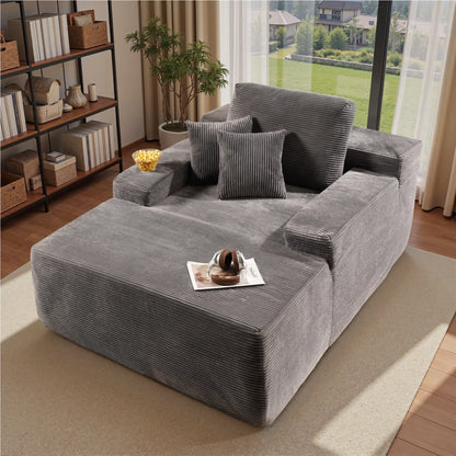 Ovios 67'' Oversized Chaise Lounge Chair Indoor Cloud Plush Corduroy Floor Sofa Bed Deep Seat No Assembly Couch for Living Room, Black