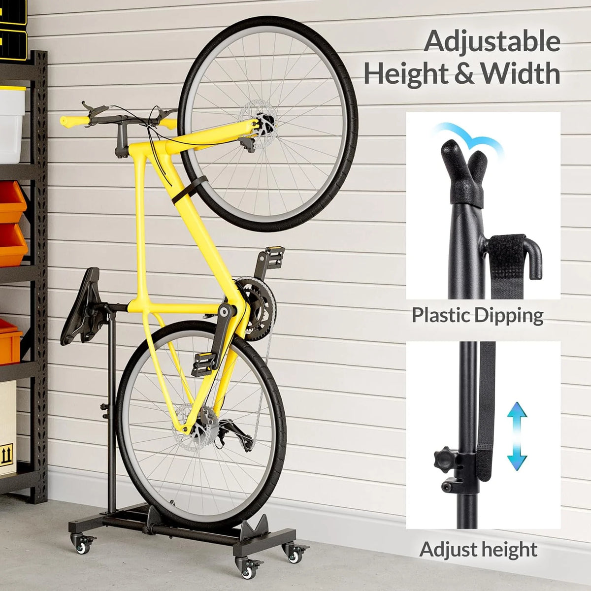 Vertical Bike Stands (2 Pack)��Standing Bike Rack for Garage Floor��Upright Bicycle Floor Stand Indoor Bike Holder with Adjustable Height for Garage & Apartment - for Wheels Sizes up to 29��