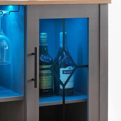 Faitaliicy Wine Bar Cabinet With Led Light Wine And Glass Rack Kitchen Buffet Sideboard Industry Coffee Bar Cabinet Freestanding Liquor Cabinet For Kitchen Dining Room Living Room