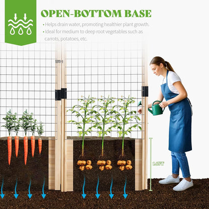 Jocisland Wooden Raised Garden Bed for Outdoor, Deep Large Planter Box with Netting for Gardening, Vegetables, Herbs��8��9��6 ft��