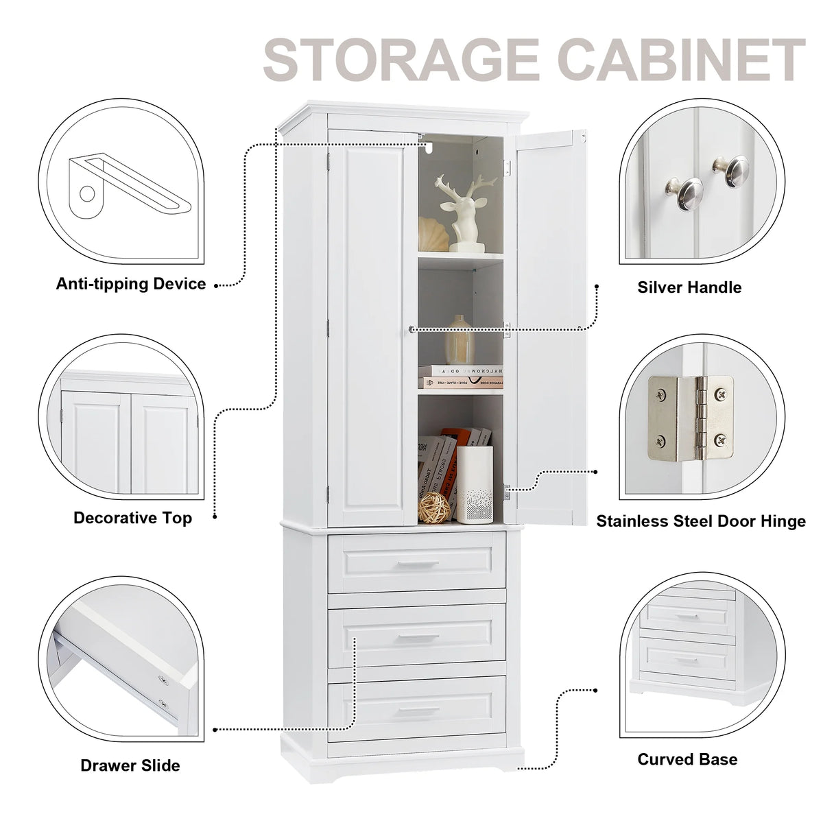 Bellemave White Tall Storage Cabinet with Adjustable Shelf Bathroom Cabinet with 1 Drawer and Storage Rack Large Freestanding Wood Cabinet Storage Organizer Floor Cabinet, White
