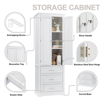 Bellemave White Tall Storage Cabinet with Adjustable Shelf Bathroom Cabinet with 1 Drawer and Storage Rack Large Freestanding Wood Cabinet Storage Organizer Floor Cabinet, White
