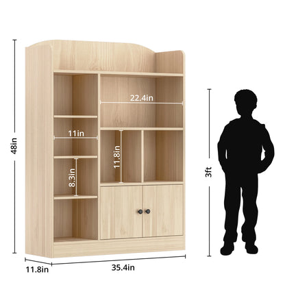 DIYART White Kids Bookshelf, Kids Bookcase with 7 Cubbies and 2 Cabinets, Freestanding Book Storage Shelves for Bedroom, Playroom, Hallway