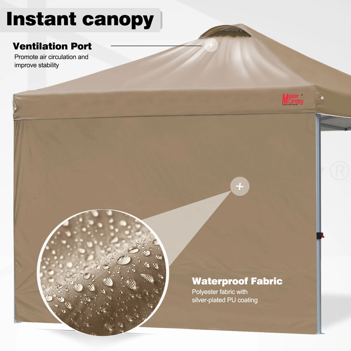 MASTERCANOPY 10' x 10' Easy Pop-up Canopy Tent Outdoor Shade Shelter with 1 Sidewall, White