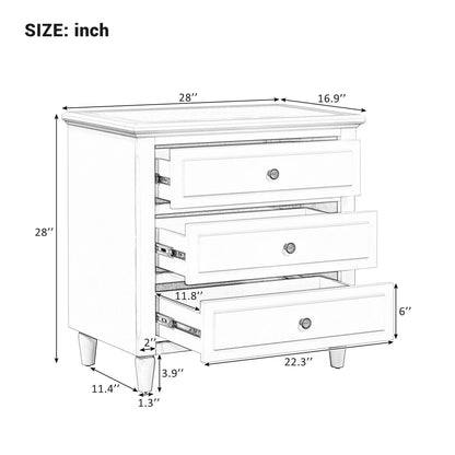 White Nightstand for Bedroom, Atumon Nightstand with 3 Drawers, Wood Bedside Table, Modern Nightstand Furniture for Bedroom, 28"L x 16.9"W x 28"H