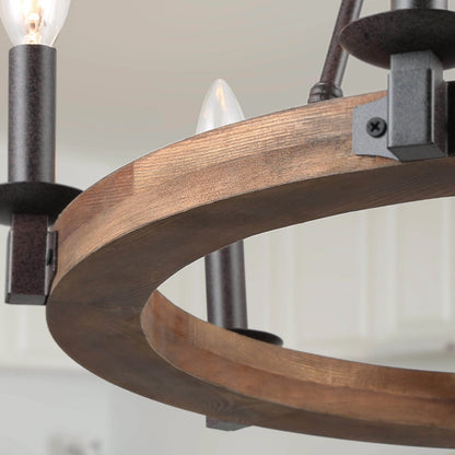 LNC 6-Light Distressed Brown and Bronze Wagon Wheel Farmhouse Chandelier