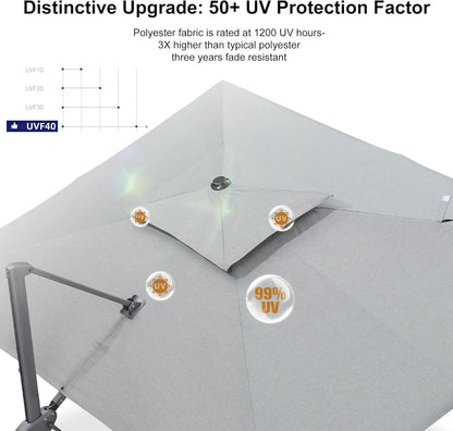 PURPLE LEAF Outdoor Cantilever Umbrella 10' X 13' Rectangle Umbrella Large Patio Umbrella Windproof Heavy Duty Hanging Offset Umbrella for Garden Outdoor Pool, Dark Grey