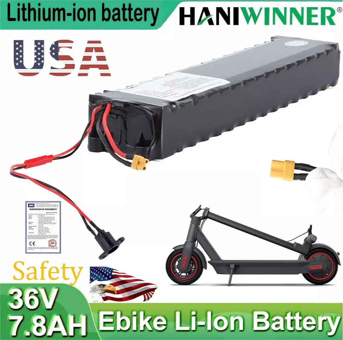HANIWINNER 36V 7.8ah Battery Pack for Electric Scooter Replacement Battery US
